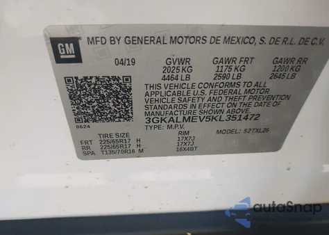 2019 GMC Terrain Sle из США, поврежденный, VIN 3GKALMEV5KL351472